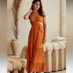 12th Tribe Ruffle Papermoon Cha Cha Maxi Dress Size Large NWT